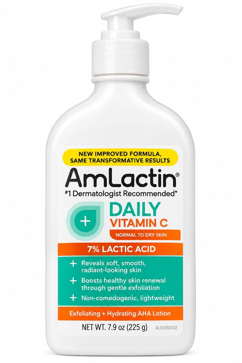 AmLactin Daily Vitamin C 7% Lactic Acid Exfoliating & Hydrating AHA Lotion – 225g