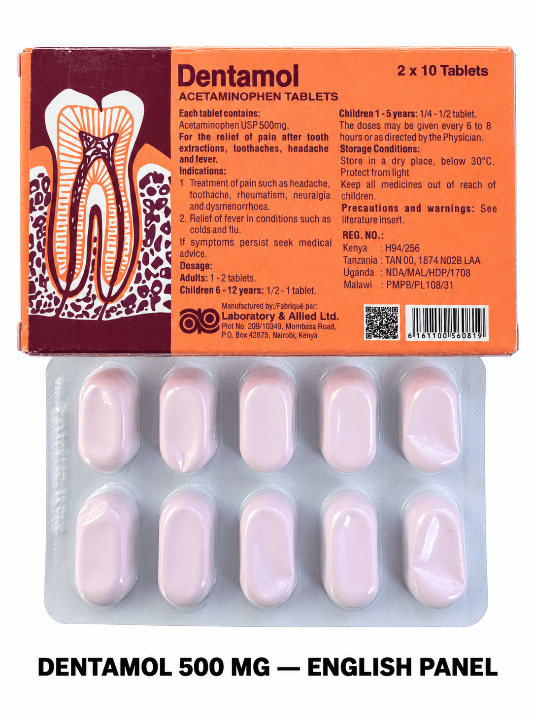 DENTAMOL PARACETAMOL 500 MG — 20 TABLETS