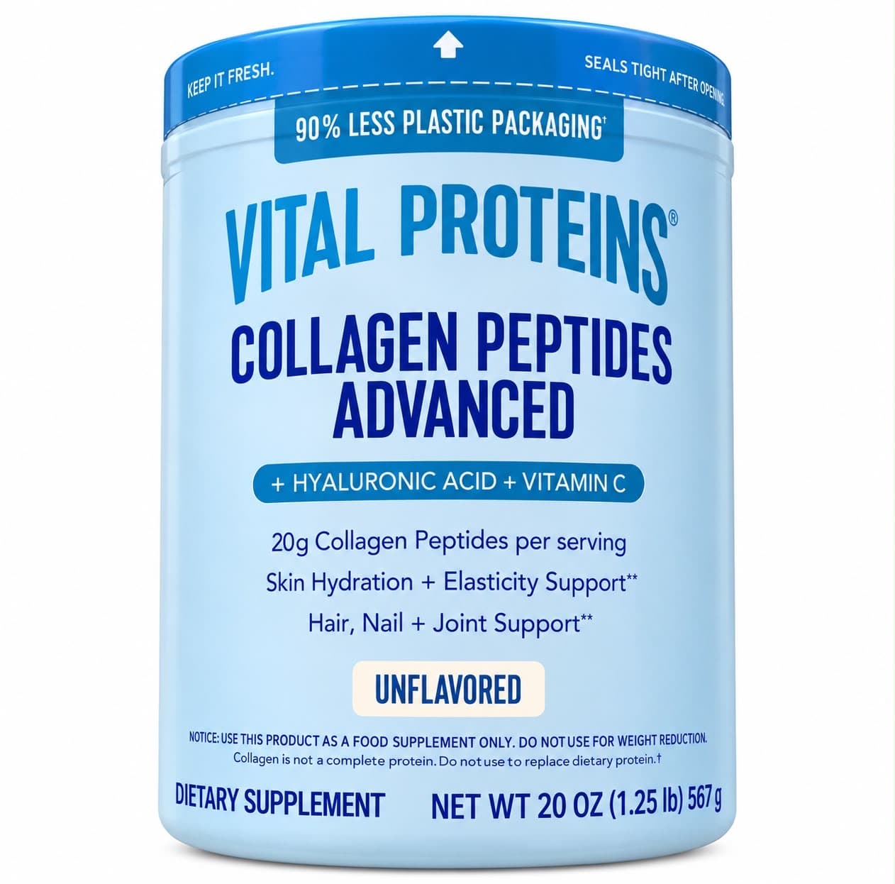 Vital Proteins Collagen Peptides Advanced with Hyaluronic Acid & Vitamin C – 567g