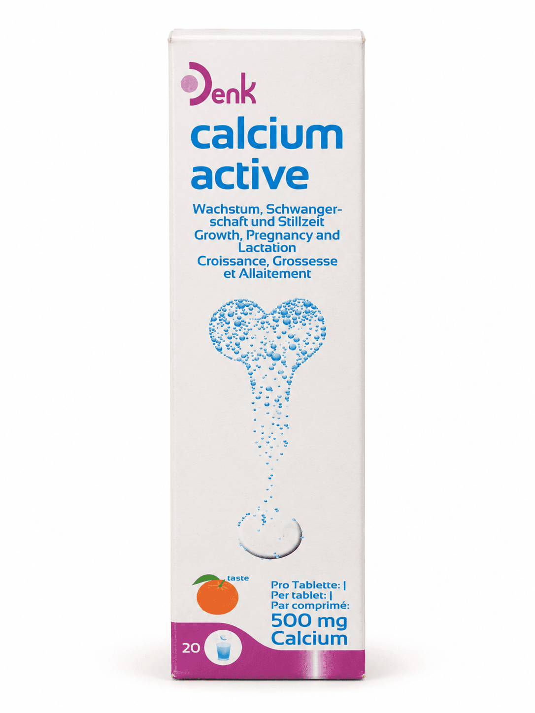 DENK CALCIUM ACTIVE 500 MG — 20 EFFERVESCENT TABLETS